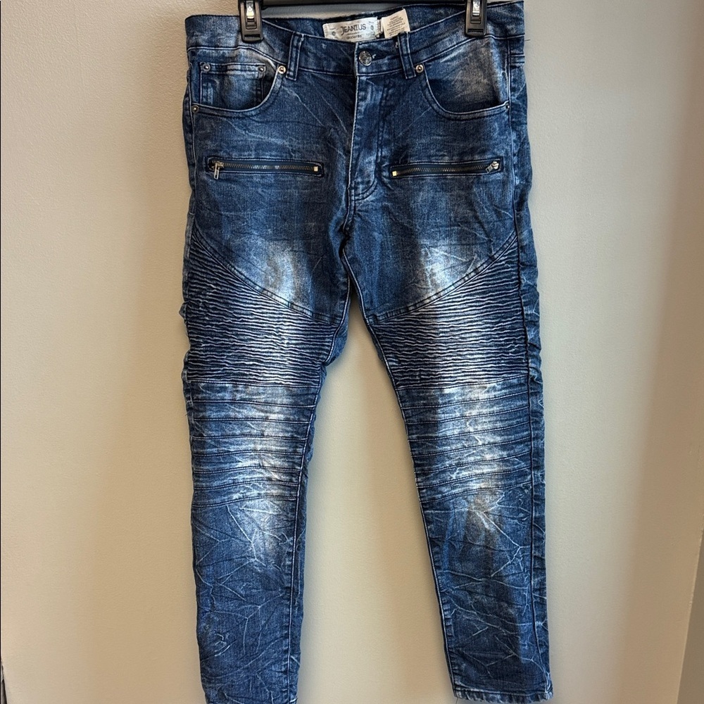 Akademiks Jeanius Moto Biker Jeans Distressed Streetwear 30x30